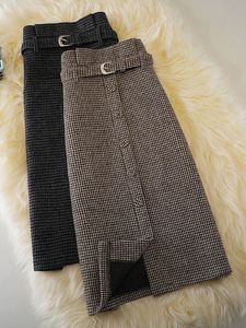 Mode jupes longues pour les femmes automne hiver pied-de-poule surdimensionné Aline jupe laine Plaid vêtements 240110