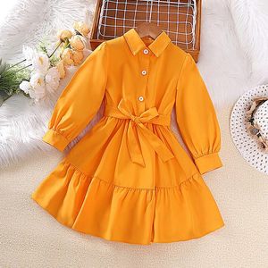 Mädchen Kleider Kinder Casual Kleid Für Mädchen Kleidung 2024 Frühling Herbst Kleinkind Langarm Gelb Prinzessin Hemd Mode Kinder 2-8Y