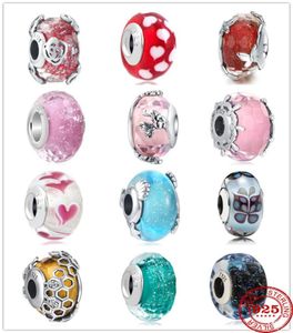 925 Sterling Silver Dangle Charm Butterfly Love Flower murano glass Beads Bead Fit Charms Bracelet DIY Jewelry Accessories9153964