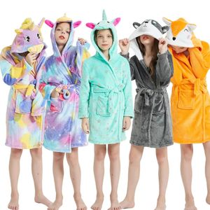 Girls Bathrobe Children Long Sleeve Hooded Robes Toddler Winter Nightgown Kids Sleepwear Child Unicornio Anime Shower Robe 240111