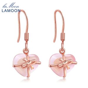 Orecchini LAMOON 7X8mm 100% cuore naturale rosa quarzo rosa orecchini pendenti gioielli in argento sterling 925 S925 LMEI012