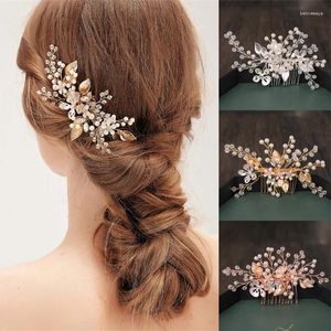 Hårklipp Pärl Crystal Flower Leaf Comb Vine Band för Women Bride Wedding Accessories Clip Jewelry