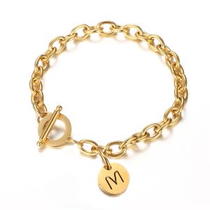 Initial Charm Bracelets Golden 14k Yellow Gold 26 Letters Alphabet Bracelet for Women Girls New Fashion Jewelry