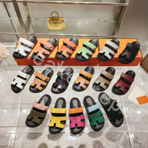 Tasarımcı Sandalet Chypre Erkek ve Kadın Deri Tuval İkinci Amca Ayakkabıları Turuncu Lüks Gündelik Terlik Sandaletleri Orijinal Deri Sıradan Ayakkabı Boyut 34-45 Kutu