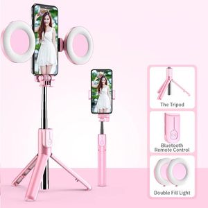 Monopods 4in1 sem fio bluetoothcompatível selfie vara led anel luz extensível portátil monopé tripé ao vivo para iphone x 8 smartphone