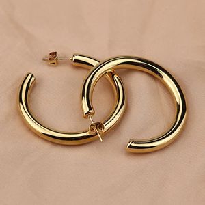 特大の金メッキフープイヤリングシンプルな太い丸い円ステンレス鋼のイヤリング