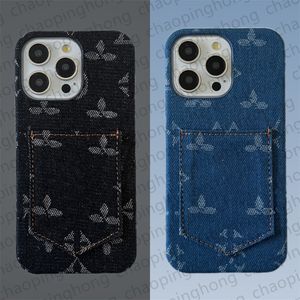 Brand Phone Case Designer iPhone Case for iPhone 15 Pro Max Cases Card Holder Apple iPhone 14 Pro Max 13 12 13promax Case Luxury Monogram Denim Fabric Phonecase Cover