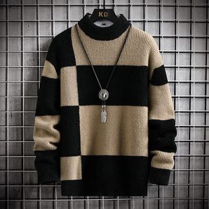 Brand Clothing Warm Autumn Winter Sweaters Men Casual Patchwork Color Knitted Pullovers Male Plaid Round Neck Sweater Man 4XLM 240111