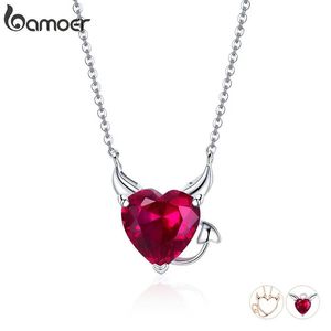 ネックレスbamoer new collection 100％925 Sterling Silver Red Zircon Little Devil Necklace Pendant for Women Fashion Silver Jewelry SCN286