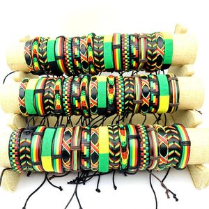 Wholesale 3050100pcs Handmade Leather Bracelets Bob Rasta Jamaica Fashion Cuff Jewelry Party Gift Mix RedYellowGreen 240110