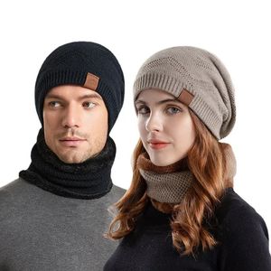 Women Men Warm Thermal Beanies Winter Knitted Hat Scarf Female Male Thicken Bonnets Cap Fur Balaclava Bobble Hats for Women Men 240111