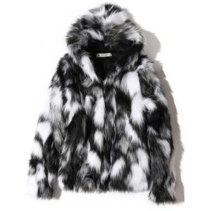 Inverno quente mais velo falso pele de raposa casual masculino jaqueta com capuz grosso boutique moda masculino fino casacos tamanho S-5XL 240110