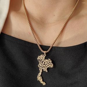 Pendant Necklaces Thailand Map Necklace Retro Hollow Maps Design Chokers For Women Men Stainless Steel Jewelry Birthday Gifts