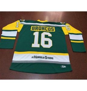 001 настоящий зеленый Полная вышивка 16 HUMBOLDT BRONCOS HUMBOLDT STRONG STRASCHNITZKI ХОККЕЙНАЯ ТРИКОТАЖА или на заказ любое имя или номер в стиле ретро5749027