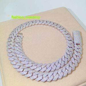 Passed Vvs Test Hip Hop Jewelry Necklace 15mm Cuban Chain GRA Ice Out Moissanite Diamond Cuban Chain Popular with Rappers