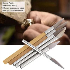 Equipments 6pc Knife Edged Agate Burnisher Set Craft Polishing Tools Carving Precious Metal with Bamboo Iron Handle Jewelry Tools Accessory
