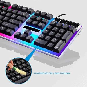 Teclados com fio Teclado Mouse Combo Set RGB LED 104 Key Wired Gaming Keyboard Mouse Set Computador Notebook Laptop Desktop PC TabletL240105