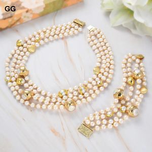 Braccialetti Gioielli Guaiguai 4 fili Cultura d'acqua dolce Cultura bianca Oro perlato Braccialette placcate da 8 