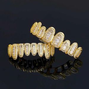 Jewelry Full Crystal Square Zircon Teeth Grillz Holder Hip Hop Jewely Piercing Pave Teeth Grills Cap Top Bottom Set 8/8 Body Jewelry