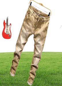 Men039s Jeans Mode Denim Hosen Solide Slim Fit Männer Design Gewaschen Retro Lange Stretch Skinny 6 Farbe Khaki Schwarz Dunkelblau11155115