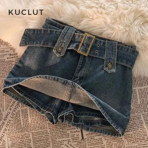 الجينز الكوري Y2K Women Women Button Bulted Bulted Short Denim Mini Ckerts الجمالية الجنية الجرونج عالية الخصر