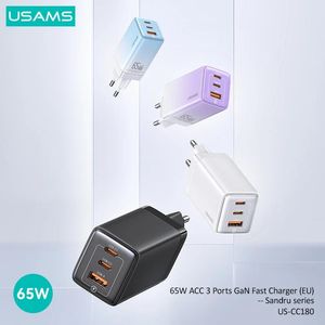 充電器USAMS 65W GAN USB C充電器Quick Charge PD USB C TYPE C FAST USB充電器用iPadの本ラップトップXiaomi Huawei Samsung