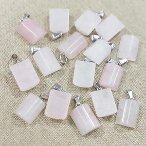 Pendant Necklaces Natural Stone Semi Cylindrical Rose Quartz Necklace Mineral Healing Charm DIY Jewelry Making Accessories Wholesale 30Pcs