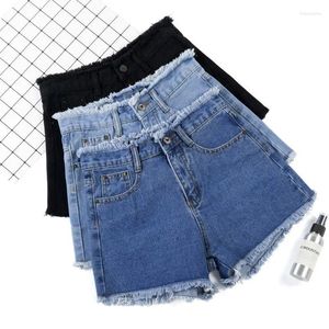 Women's Shorts 2024 Summer Woman High Haist Jeans Fashion Rough-edges Denim Short Pants Schoolgirl Casual Blue Black White