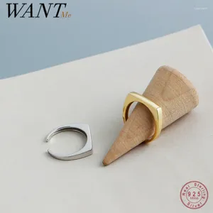 クラスターリングWant​​Me 925 Sterling Silver Simple Square Punk Fineng Ring Womne Men Fashion French18k Golden Partyカップル