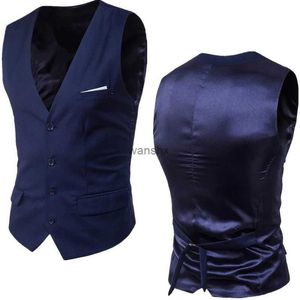 Mäns västar män marinblå klänning kostym väst väst 2020 ny smal fit v hals tuxedo väst män formell affär smart casual gilet homme 6xll240104