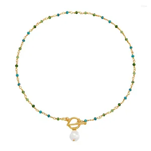 Choker Minar Green Color Crystal Baroque Pearl Strand Pärled för kvinnor 18K Real Gold Plated Brass Jewellery