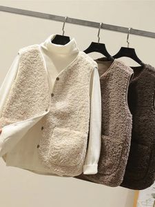Korean Vests Spring Autumn Vest Women Waistcoat Winter Warm Thick Fleece Sleeveless Jacket Ladies 240111