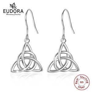 Örhängen Eudora 925 Sterling Silver Celtics Tiquetra Trinity Knot Drop Earrings Fashion Triangle Earring Women Fine Jewelry Gift Cye026