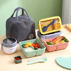 Tragbare Lunchbox, Lunchtaschen für Kinder, Schule, Büro, Bento-Box mit Geschirr, Thermotasche, komplettes Set, mikrowellengeeignet, erhitzebar, 240111