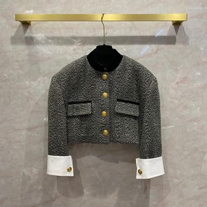Jaquetas femininas detalhe lã tweed jaqueta curta contrastante sarja tecer retalhos camisa manga equestre uma mistura única de estilo