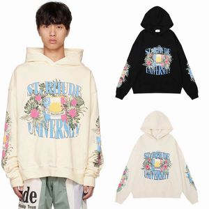 Rhude Hoodie designer Hoodies Sweatshirt Vintage Literary Patterns Printed Drop Shoulder Loose Patterned Coconut Tree Print Racing Terry cloth Sweaters hoody