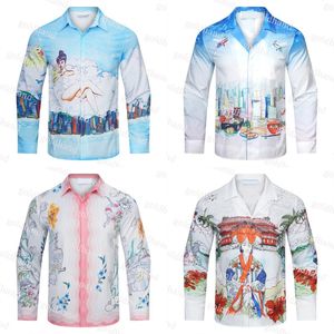 Fahsion Hawaii Floral Shirts Mens Spring Bowling Shirts Clothing Designer Long Sleeve Shirt