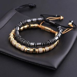 Armbänder Hohe Qualität Luxus Männer Schmuck CZ Rohr Gold Farbe Perlen Makramee Armband Männliche Frauen