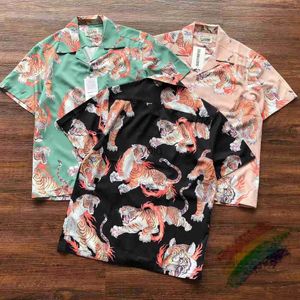 Camisas casuais masculinas streetwear lapela camisas homens mulheres oversized tigre impressão completa wao maria camisa havaí praia teeyolq