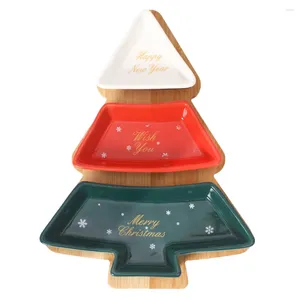 Dinnerware Sets Christmas Tree Shape Plate Ceramic Appetizer Tray Wood Serving Dish Steak Salad Storage Container For Holiday Party Table