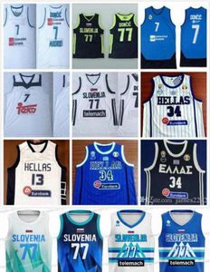 Basket sloveno 77 Doncic 7 Luka Slovenija Real Madrid Eurolega Giannis G Antetokounmpo 34 Maglie nazionali greche dell'Hellas2184385