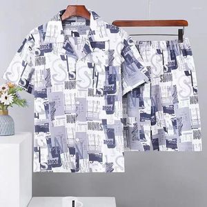 Männer Trainingsanzüge Männer Sets Drucken Patchwork Revers Kurzarm Casual Hemd Strand Shorts 2024 Sommer Streetwear Urlaub Hawaiian Anzüge