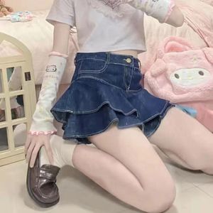 Shorts Ruffles Denim Skirt Women High Waist Skirt With Shorts Summer Vintage Casual Aline Ball Gown Saia Short Jeans Mini Skirt Y2K