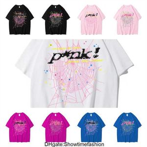 24SS MEN TシャツピンクヤングスーグSP5DE 555555 MANS女性品質泡プリントスパイダーWebパターンTSHIRTファッショントップティーV258