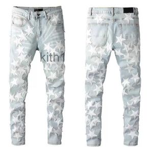 Erkek pantolon tasarımcısı gri rip denim bisikletçi boya sıkıntısı pantolon kemik ince fit motosiklet yıldız cadılar bayramı hip hop düz sokak kıyafeti TG6R