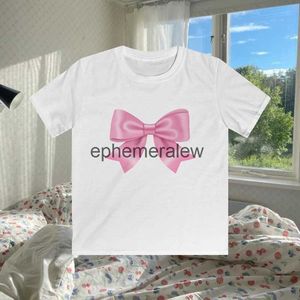 T-shirt das mulheres Kawaii Bow Tie Camisa Y2K Top Mulheres Cloes Algodão Japonês Sanrio Kuromi Manga Curta T-shirt Feminino Casal Solto Streetwear Topephemeralew