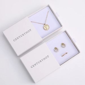 50-500pcsCustom White Drawer Box Paper Cardboard Jewelry Box with Foam Inner Necklace Bracelet Ring Earring Box 240110