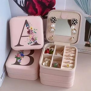 Rings Earrings Zipper Jewelry Box Personalized Letter Leather Travel Jewelry Case Bridesmaid Proposal Jewellery Holder Her Gift 240110