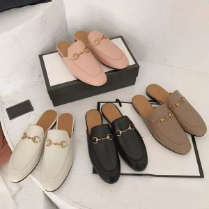 2024new Fashion Designer Princetown Slippers Genuine Leather Mules Women Loafers Metal Chain Comfortable Casual Shoe Lace Velvet Slipper WIth Box