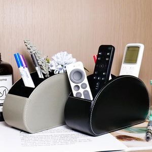 Brushes 5 Grid Desktop PU Leather Organizer Remote Control Phone TV Holder Desk Storage Box Cosmetics Makeup Brush Storage Holder